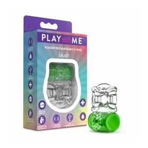 Play With Me Pleaser Rechargeable C-Ring Neon-Green - rechargeable vibrating cock ring - main product image