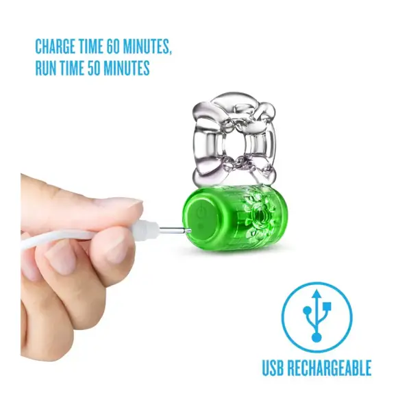 Play With Me Pleaser Rechargeable C-Ring Neon-Green - rechargeable vibrating cock ring - product image 5