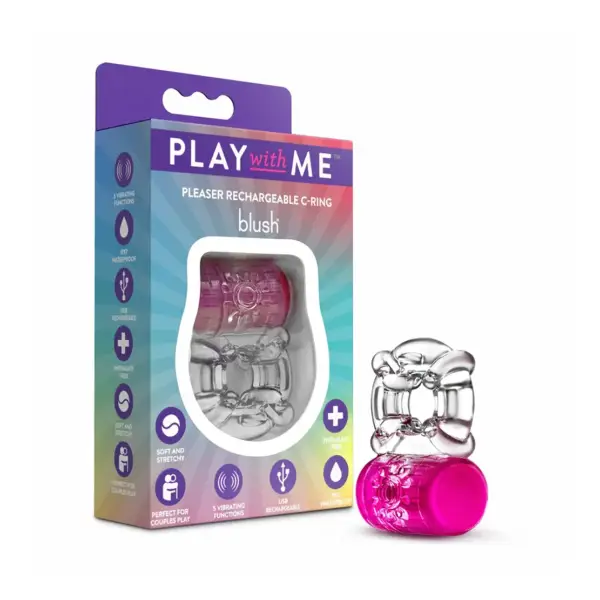 Play With Me Pleaser Rechargeable C-Ring Pink - pink vibrating cock ring - main product image