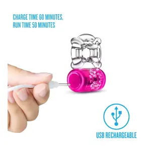 Play With Me Pleaser Rechargeable C-Ring Pink - pink vibrating cock ring - product image 5