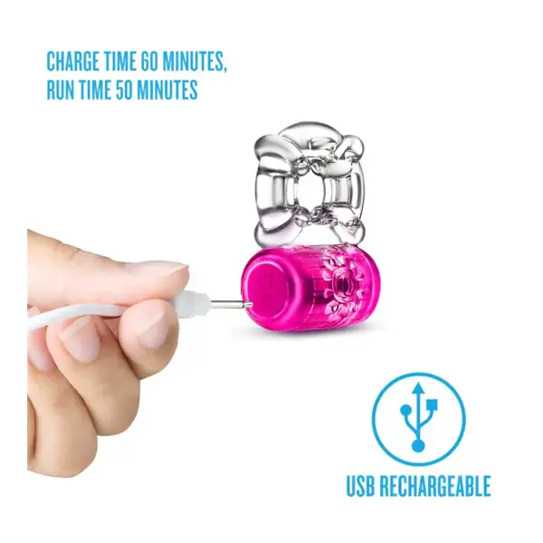 Play With Me Pleaser Rechargeable C-Ring Pink - pink vibrating cock ring - product image 5
