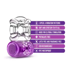 Play With Me - Pleaser Rechargeable C-Ring - Purple - rechargeable vibrating cock ring - product image 2