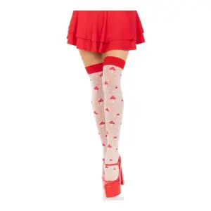 Polka Dot Mushroom Thigh High - One Size - White/red sexy lingerie stockings - main product image