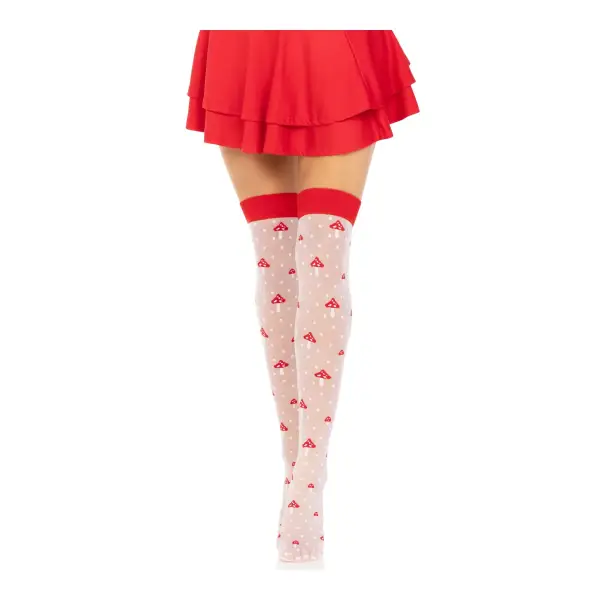 Polka Dot Mushroom Thigh High - One Size - White/red sexy lingerie stockings - alternate product image
