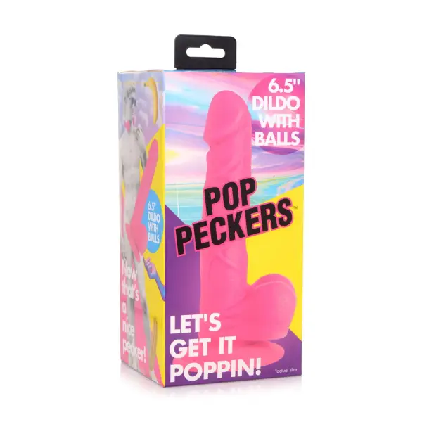 Pop Pecker 6.5 in Dildo With Balls - Pink - view 7