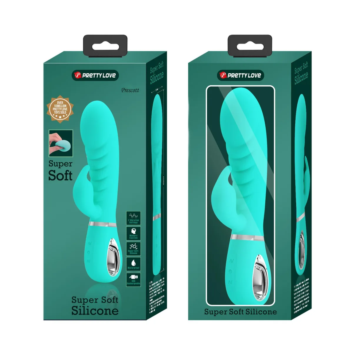 Prescott Super Soft Rabbit Silicone Vibrator -Teal - view 1