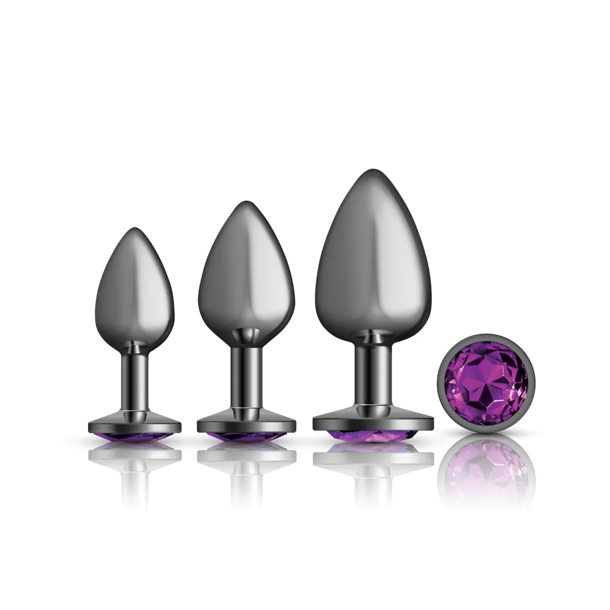 Purple Round Gem Anal Trainer Kit - Gunmetal purple gem metal butt plug trainer set - main image