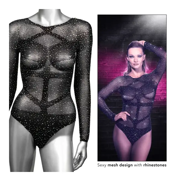 Radiance Long Sleeve Body Suit - One Size - Black teddy lingerie - alternate product image
