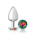 Rainbow Round Gem Silver Metal Plug - Lg cock ring anal plug - main image