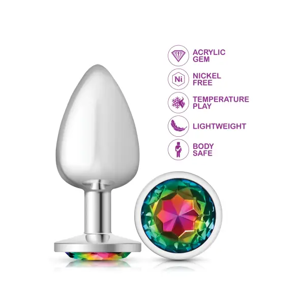 Rainbow Round Gem Silver Metal Plug - Lg cock ring anal plug - product detail