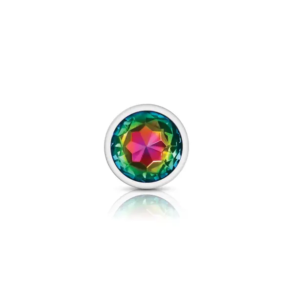 Rainbow Round Gem Silver Metal Plug - Lg cock ring anal plug - packaging view