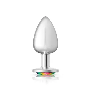 Rainbow Round Gem Silver Metal Plug - Lg cock ring anal plug - additional view