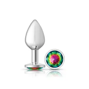 Rainbow Round Gem Silver Metal Plug - Md butt plug - main product image