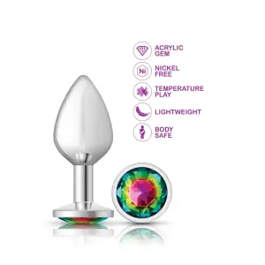 Rainbow Round Gem Silver Metal Plug - Md butt plug - product image 3