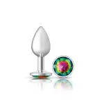 Rainbow Round Gem Silver Metal Plug - Sm - butt plugs - main product image