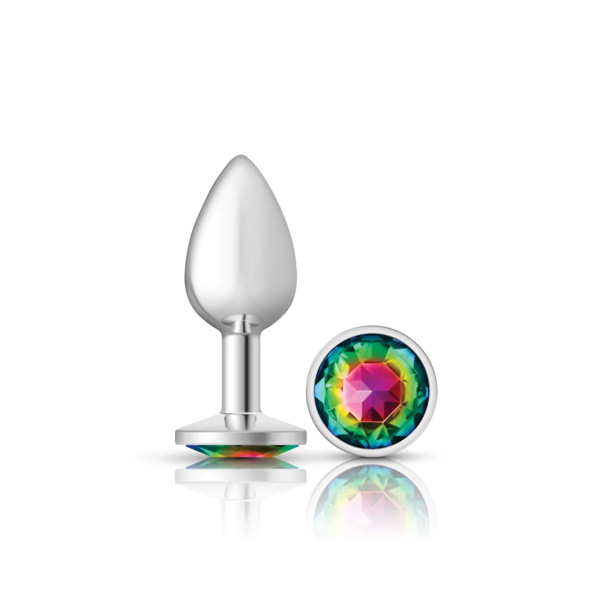 Rainbow Round Gem Silver Metal Plug - Sm - butt plugs - main product image