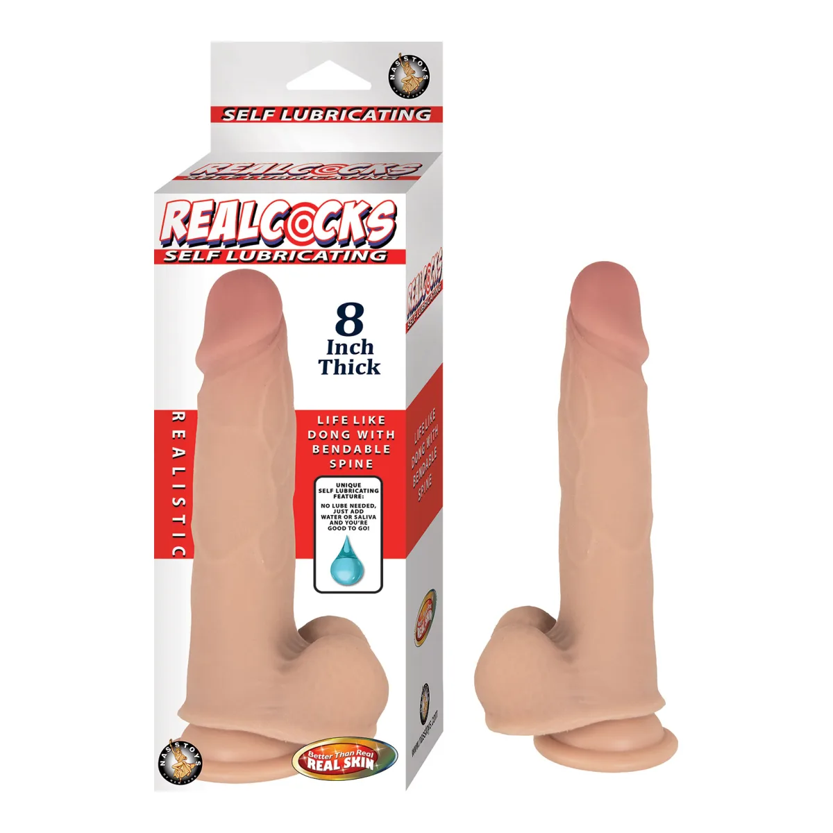 Realcocks Self Lubricating 8 in Thick - White realistic white dildo - main product image
