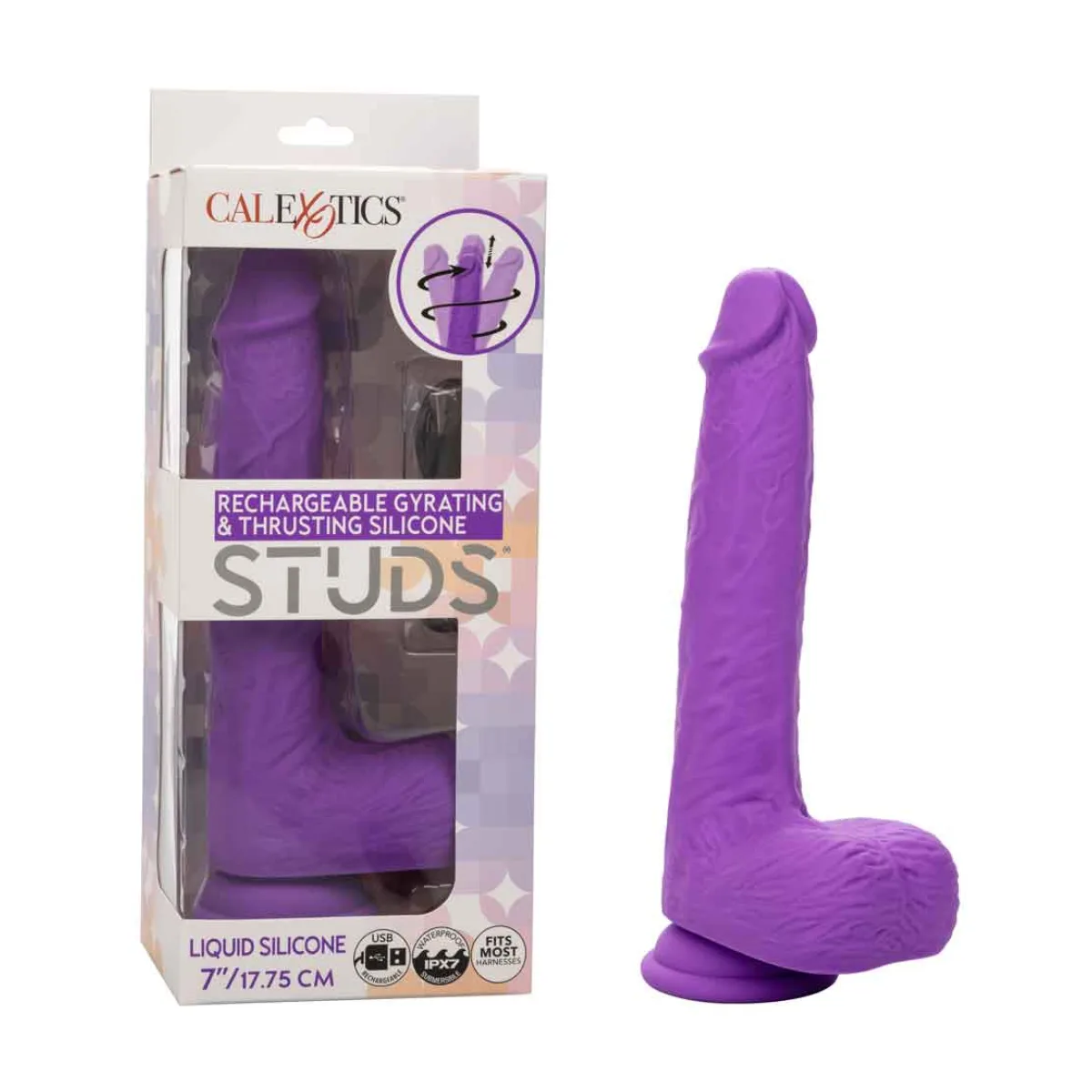 Rechargeable Gyrating and Thrusting Silicone Studs - Purple thrusting dildo - main product image