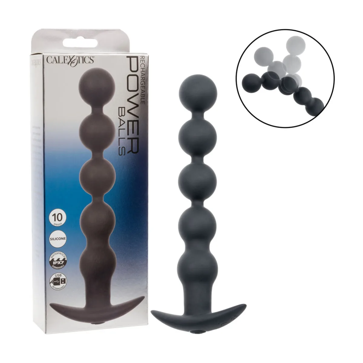 Rechargeable Power Balls - Black anal beads vibrator - alternate angle