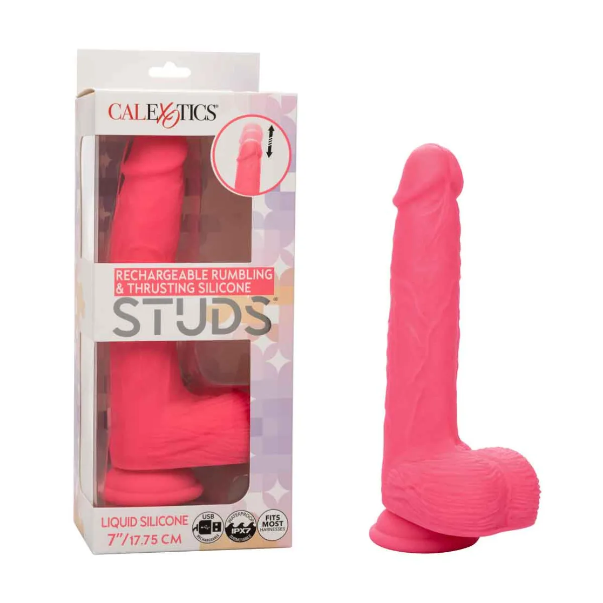 Rechargeable Rumbling and Thrusting Silicone Studs - Pink - dildos - main product image