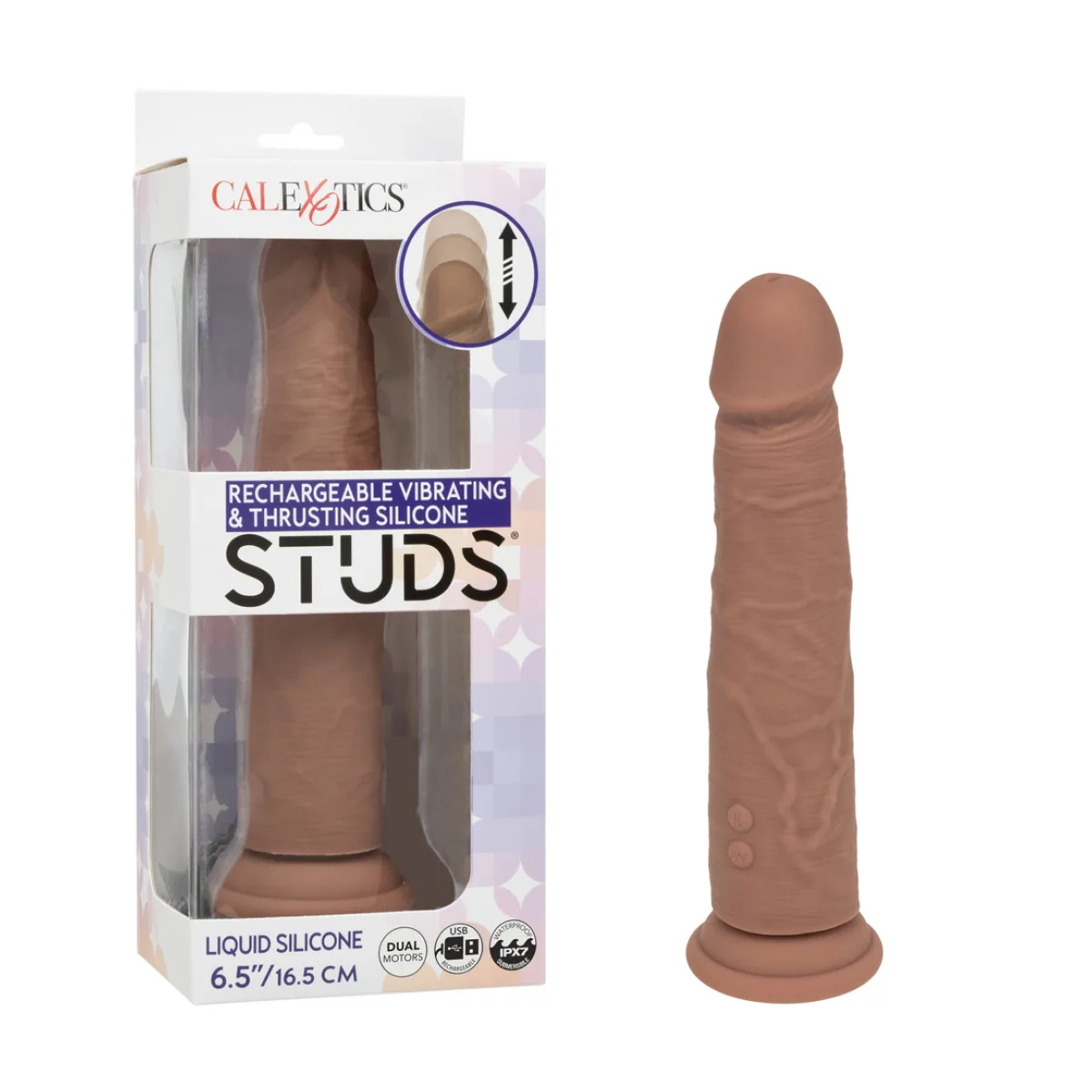 Rechargeable Vibrating and Thrusting Silicone Studs - Brown - view 2