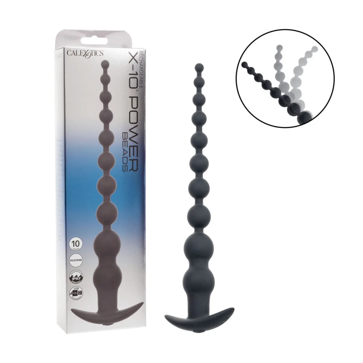 Rechargeable X-10 Power Beads - Black anal bead vibrator - alternate angle