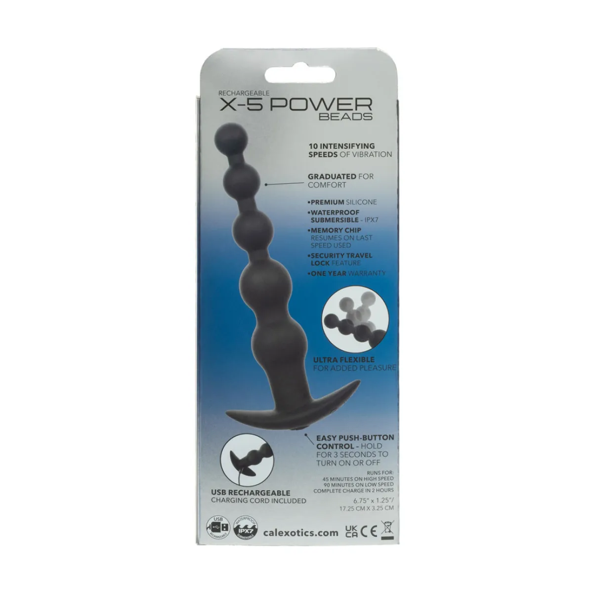 Rechargeable X-5 Power Beads - Black vibrating anal bead - main image
