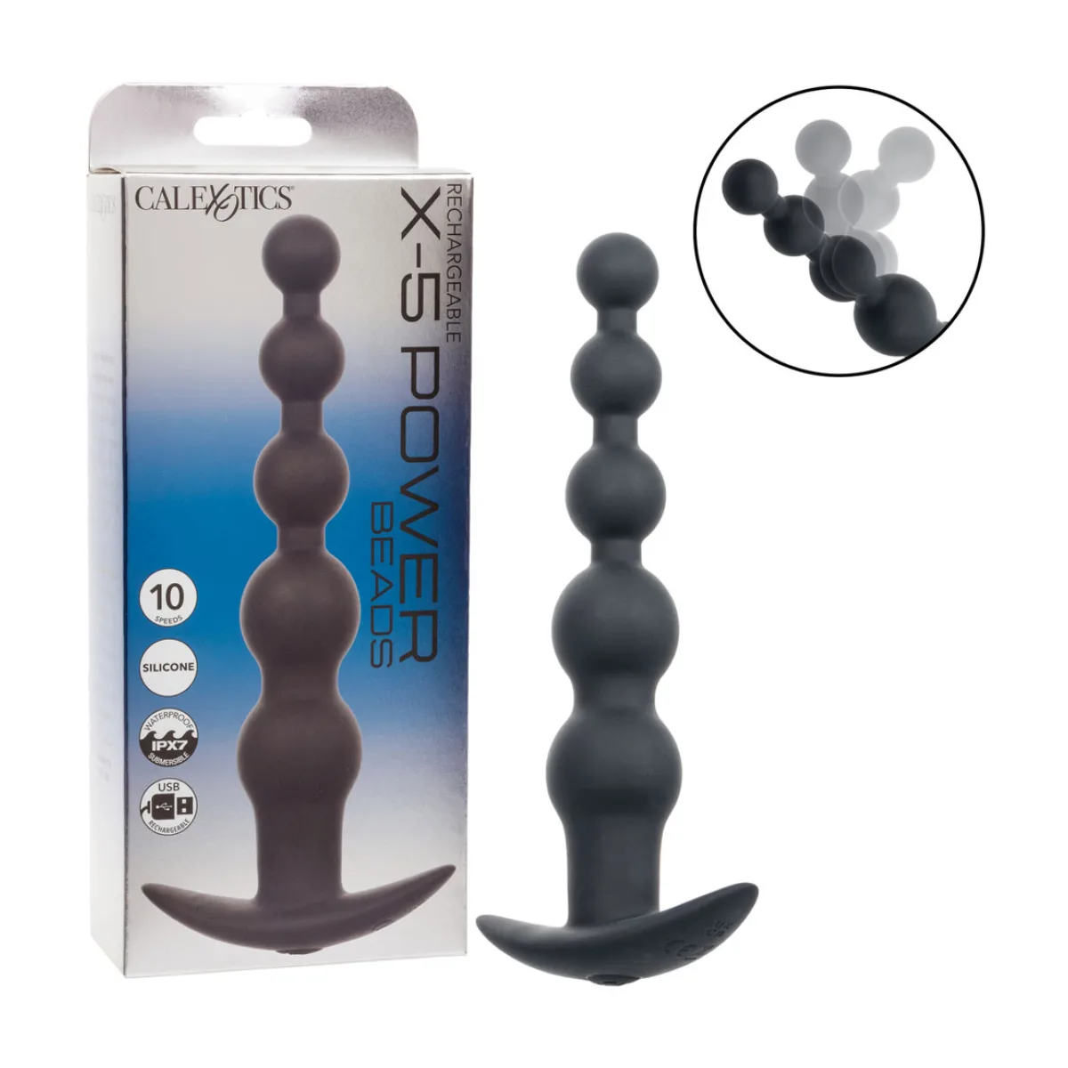 Rechargeable X-5 Power Beads - Black vibrating anal bead - alternate angle