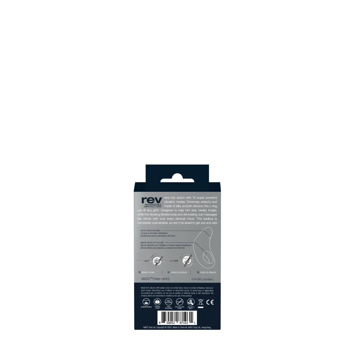 Rev Rechargeable Vibrating C-Ring - Black - silicone vibrating cock ring - main product image
