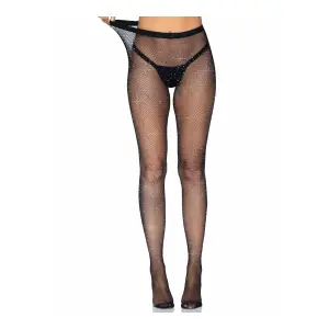 Rhinestone Fishnet Crotchless Tights - One Size - Black crotchless lingerie - alternate product image