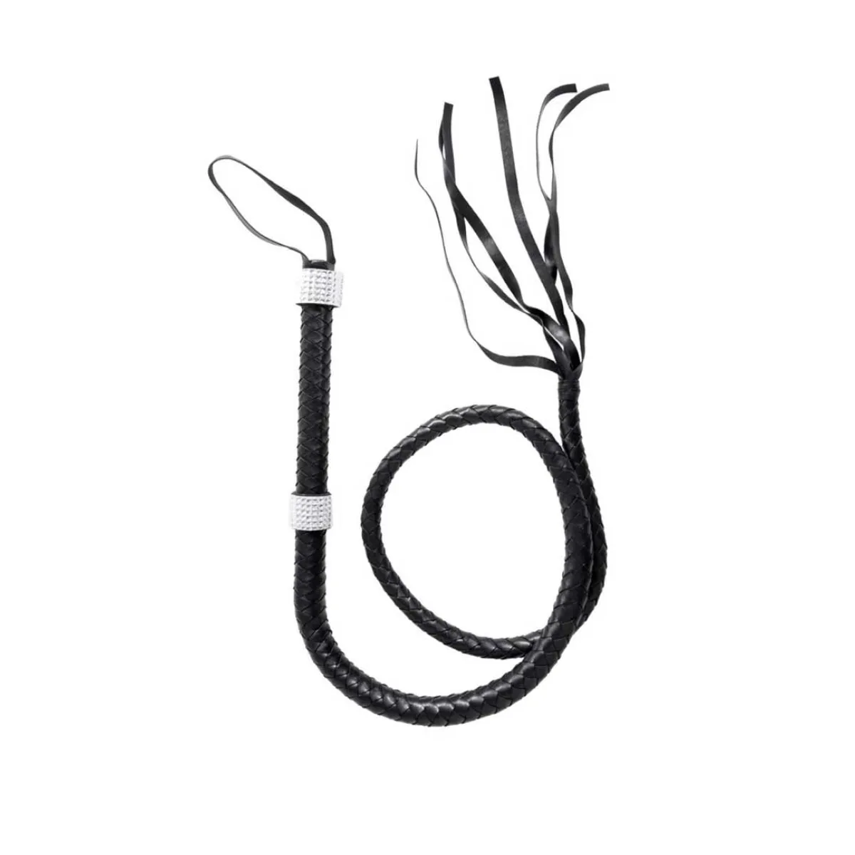 Rhinestone Handle Whip - Black bondage accessory - alternate product angle
