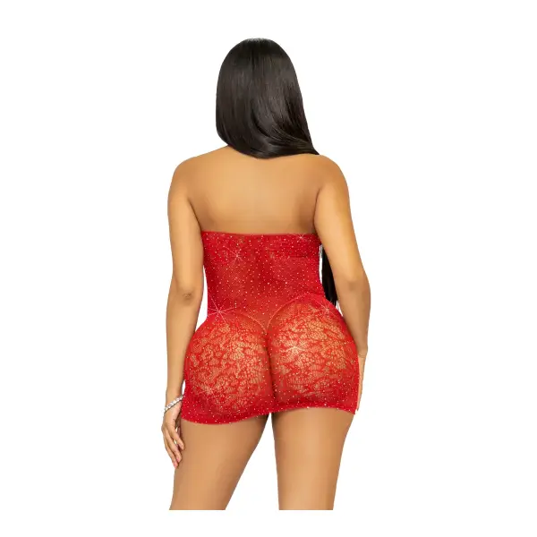 Rhinestone Lace and Net Mini Dress - One Size - Red fetish wear - alternate product image