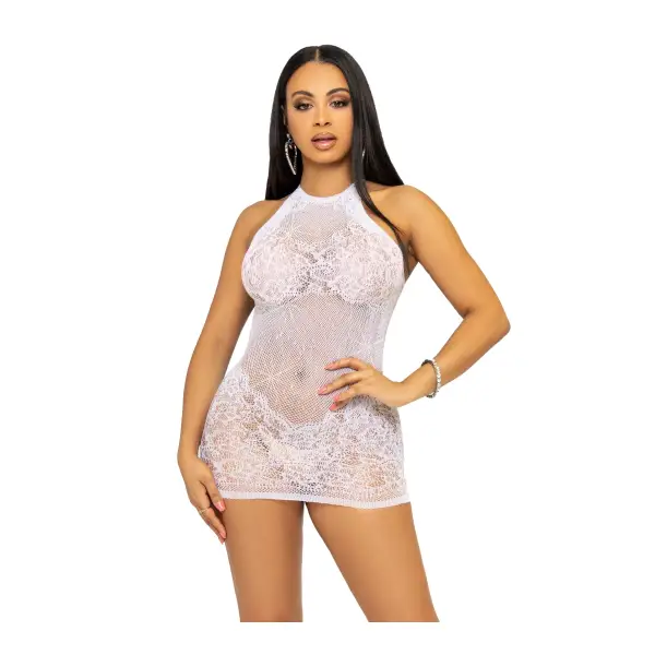 Rhinestone Lace and Net Mini Dress - One Size - White fetish wear - alternate product image