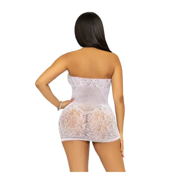 Rhinestone Lace and Net Mini Dress - One Size - White fetish wear - alternate product image