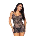 2 Pc Rhinestone Lace Dress and G-String - Large - Black lingerie set - main product image