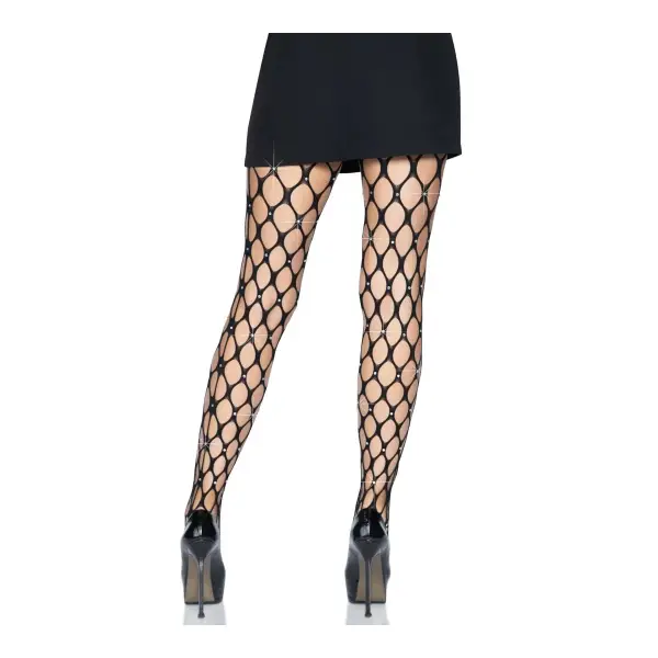 Rhinestone Pothole Net Tights - One Size - Black sexy lingerie stockings - alternate product image