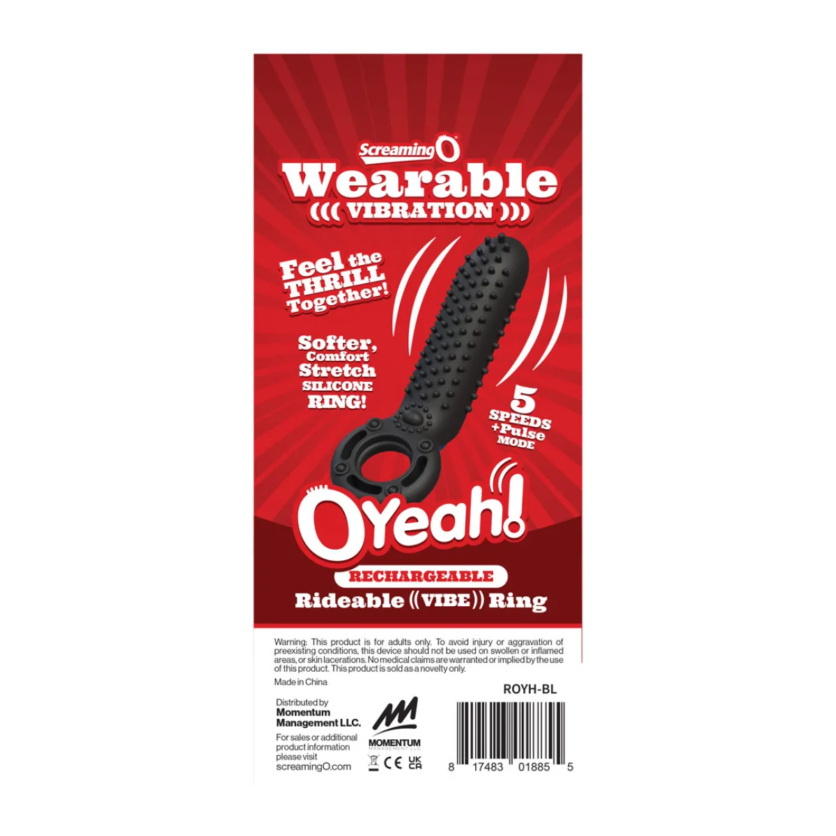 Rechargeable O Yeah Silicone - Black - silicone vibrating cock ring - product image 2