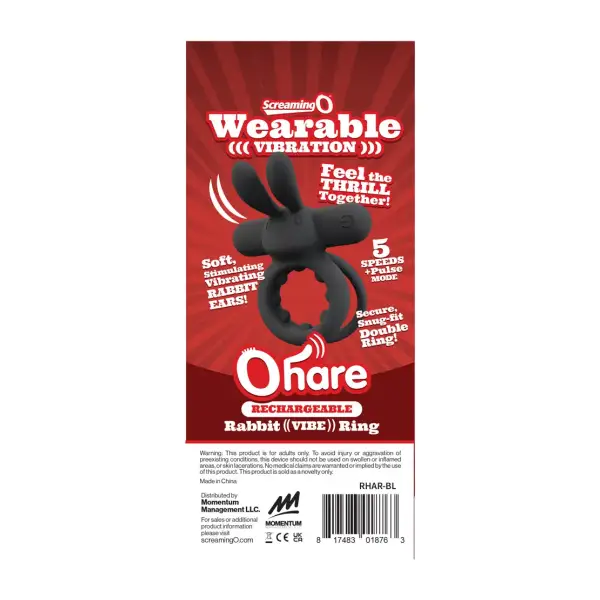 Rechargeable Ohare - Black - rabbit vibrating cock ring - product image 2