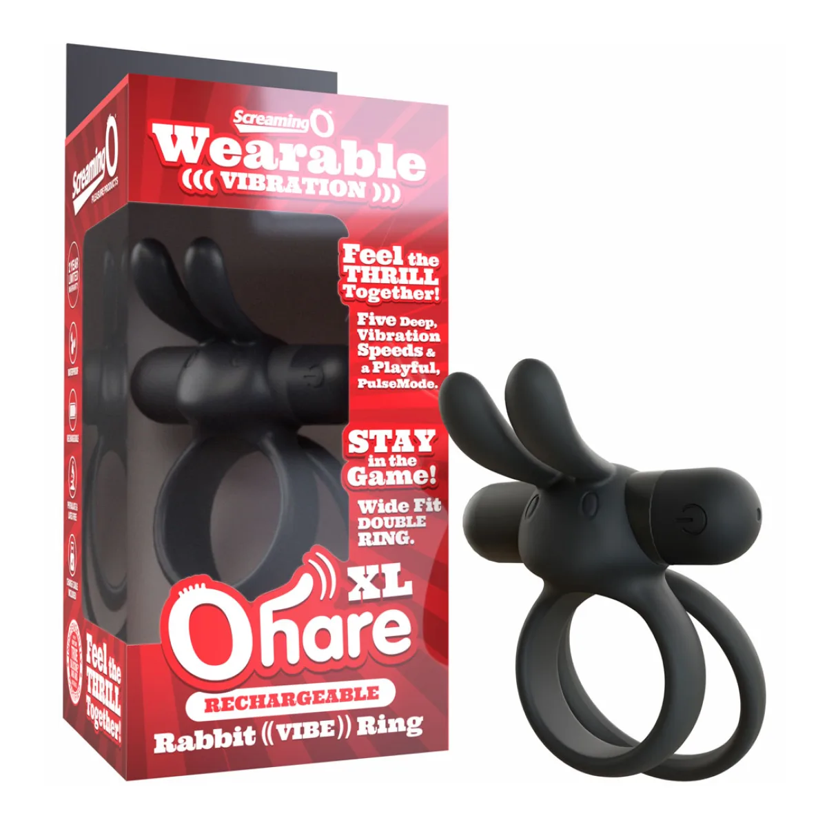 Rechargeable Ohare XL - Black - black vibrating cock ring - main product image