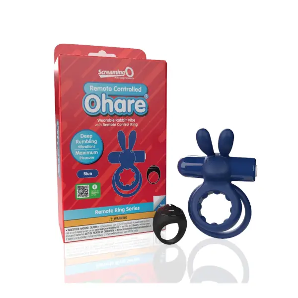Screaming O Remote Controlled Ohare Vibrating Ring - Blue vibrating cock ring with remote - packaging view