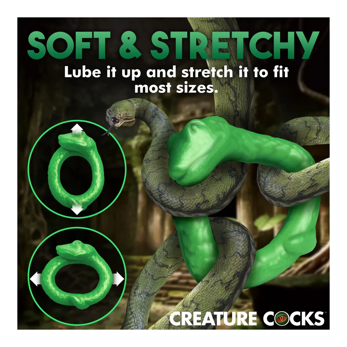 Serpentine Silicone Cock Ring - Green silicone cock ring - alternate angle