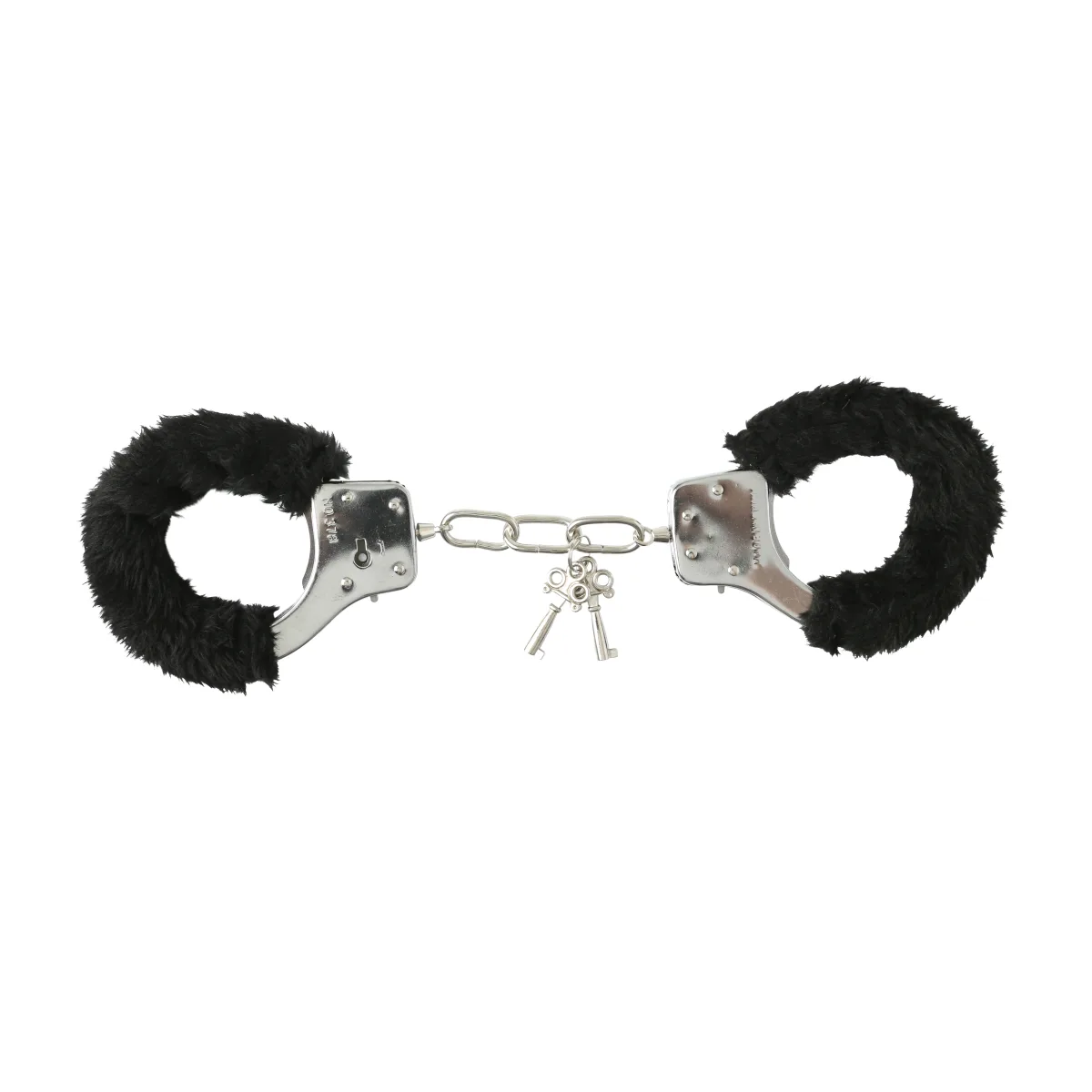 Sex and Mischief Furry Handcuffs - Black bondage cuffs - alternate angle