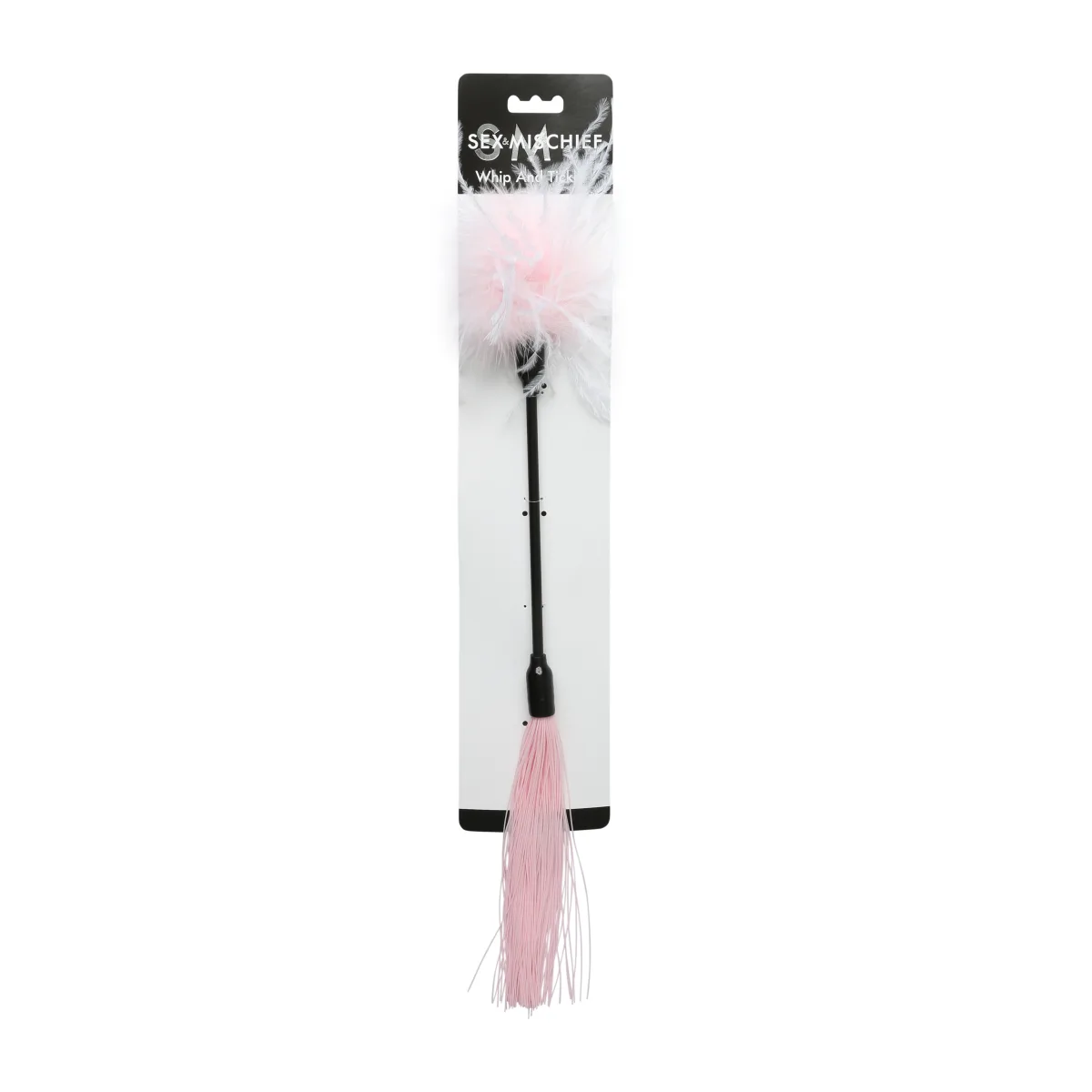 Sex and Mischief Whip and Tickle - Pink and White bdsm flogger - main image
