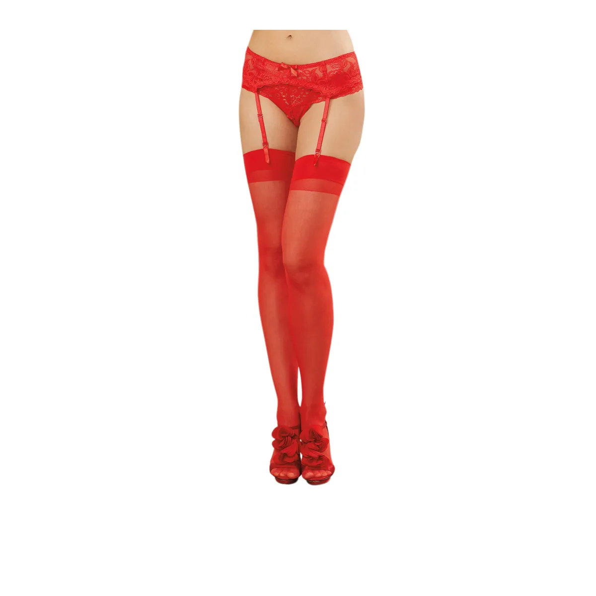 Sheer Thigh High - One Size - Red sexy thigh high lingerie - product image 2