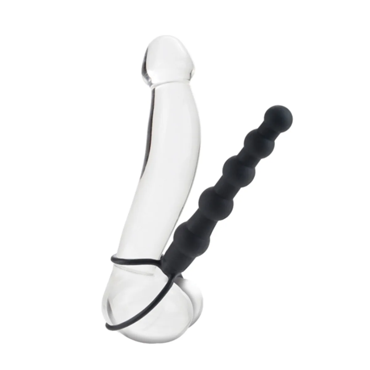 Silicone Love Rider Beaded Dual Penetrator - Black - cock ring - main product image
