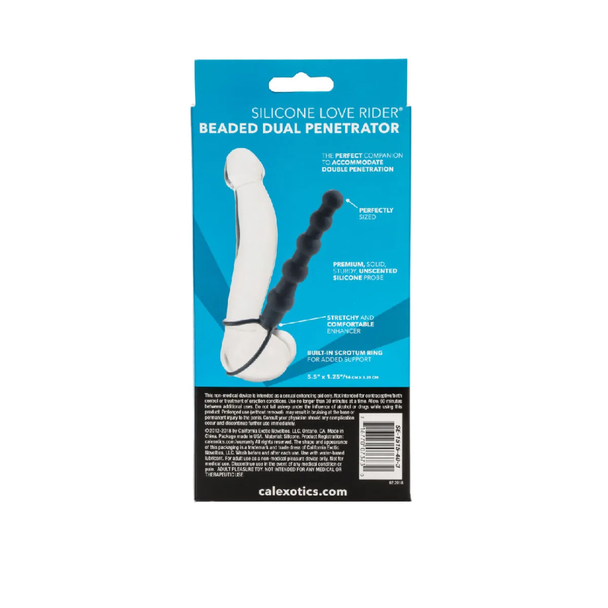 Silicone Love Rider Beaded Dual Penetrator - Black - cock ring - product image 2