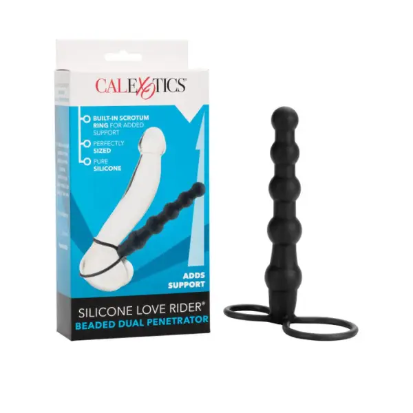 Silicone Love Rider Beaded Dual Penetrator - Black - cock ring - product image 3