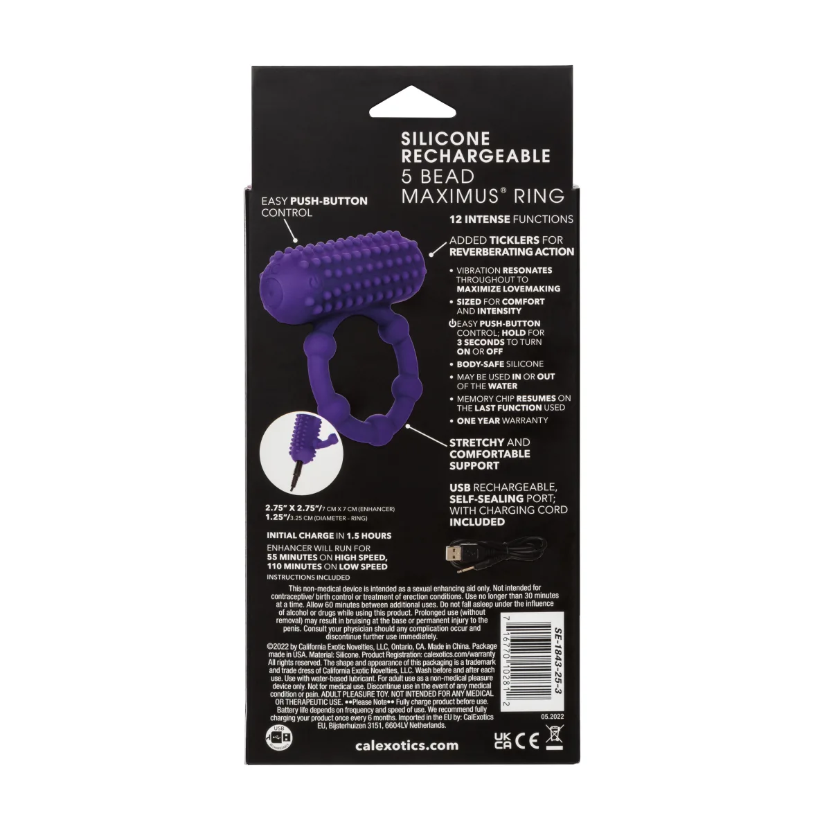 Silicone Rechargeable 5 Bead Maximus Ring - Purple best vibrating cock ring - alternate angle