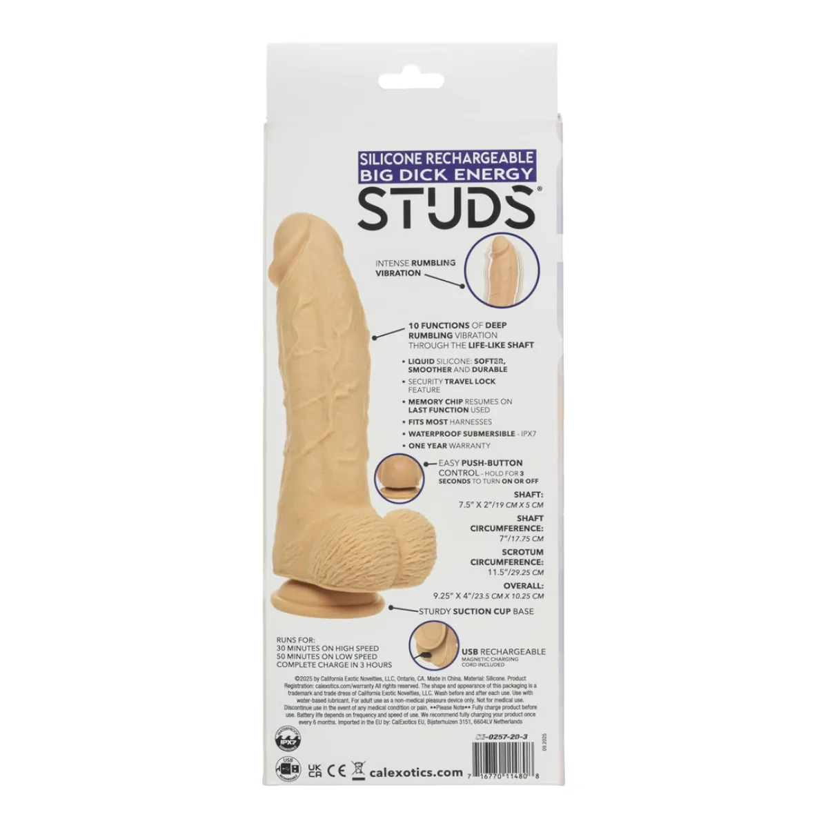 Silicone Rechargeable Big Dick Energy Studs - Ivory silicone vibrating dildo - alternate product angle