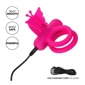 Silicone Rechargeable Dual Butterfly Ring - Pink penis ring - alternate angle